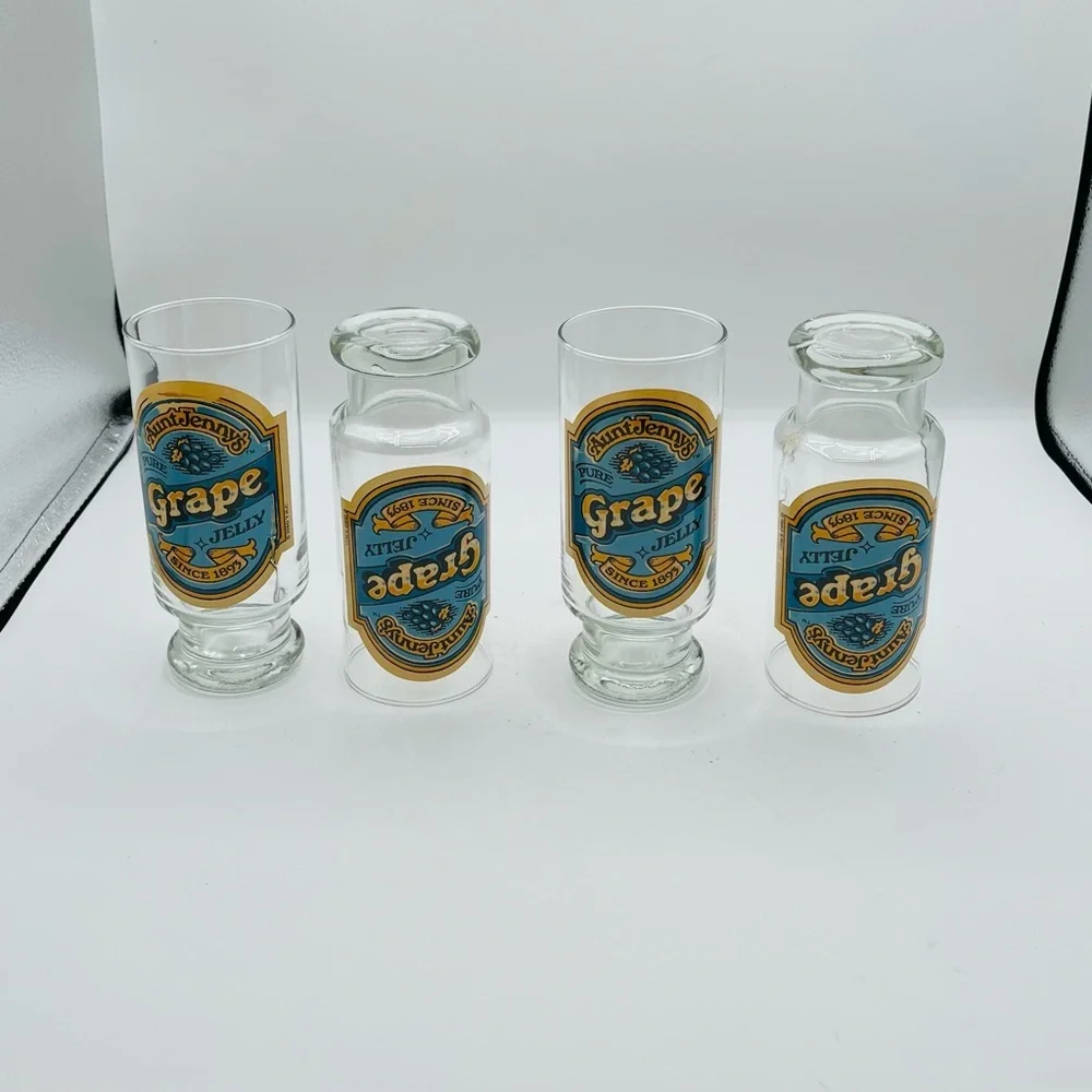 1980s Aunt Jenny’s Grape Jelly Glasses Drinking Tumblers Set Of 4